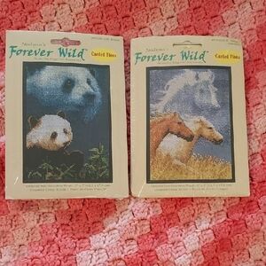 Forever 21 Cross Stitch Kit - Panda and Horse Designs in Blue and Brown